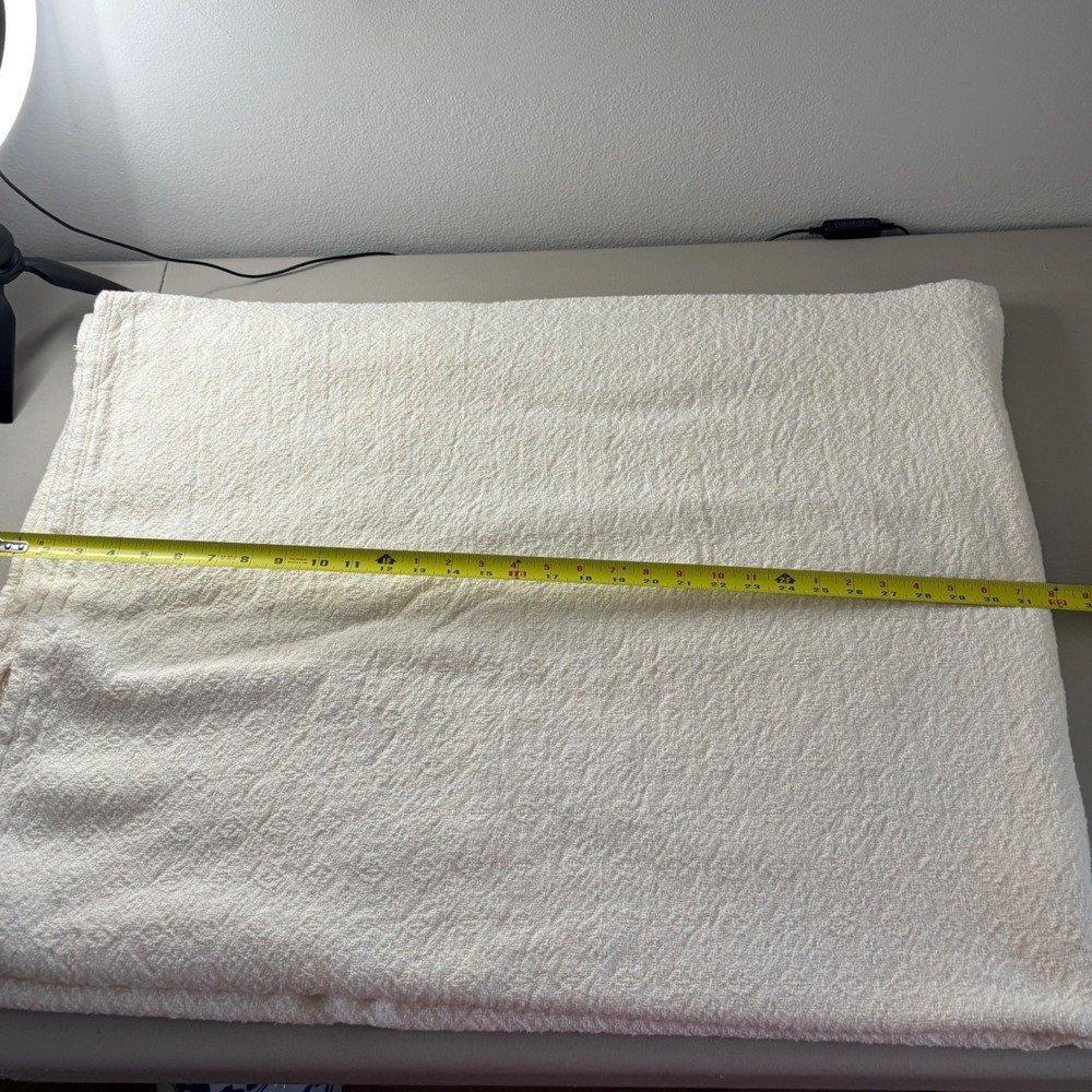 VTG Ivory Cotton Diamond Matelasse Woven Blanket Geometric Textured Cottagecore - Picture 8 of 8
